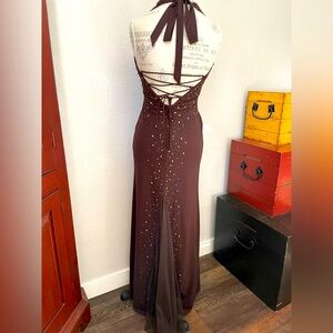 Size 7/8 Morgan & Co Brown Beaded Dress